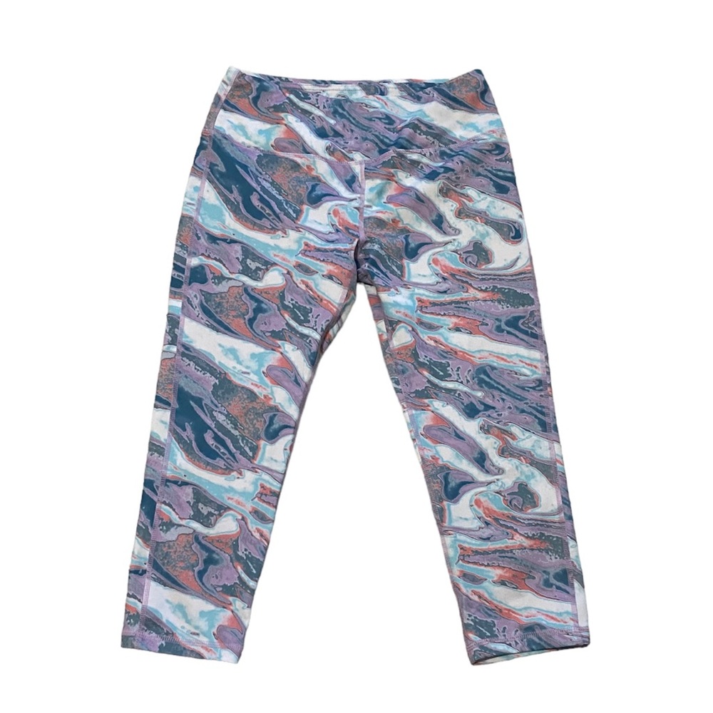 Pro Player Women’s Cropped Acid Watercolor Leggings Purple Blue Size Small